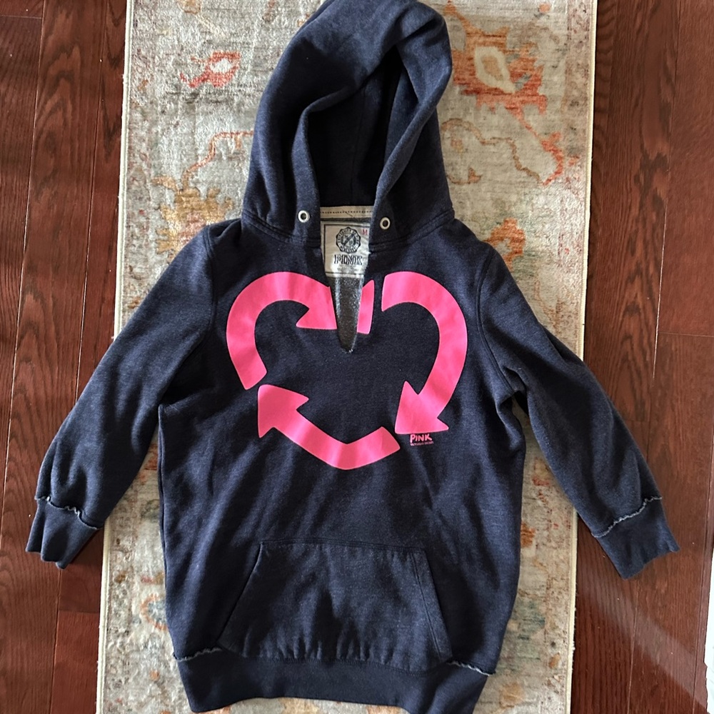 Y2k Victoria's Secret Dark Blue Hoodie with Bright Pink Heart